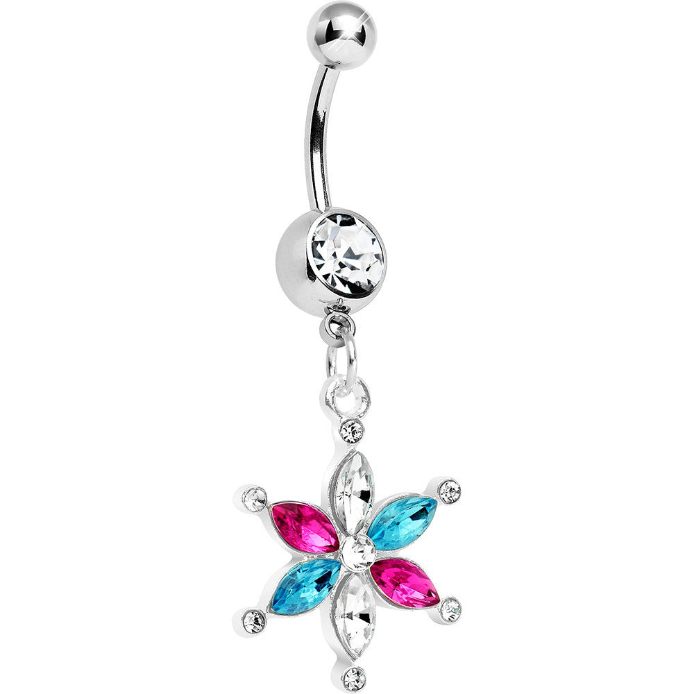 Crystalline Pink Aqua Gem Spring Flower Dangle Belly Ring