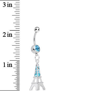 Aqua Gem Elegant Eiffel Tower Dangle Belly Ring