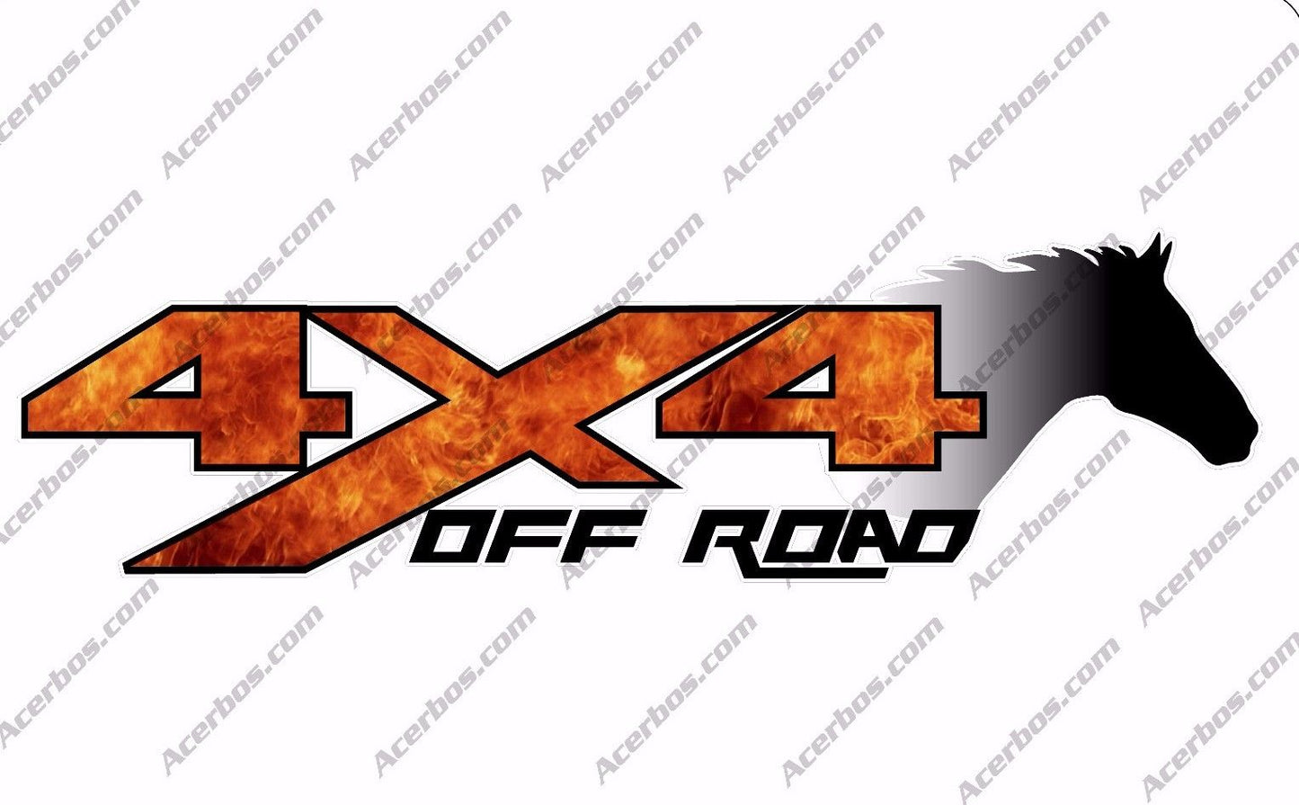 4x4 Off Road FIRE Horse Head Decal Stickers (x2)
