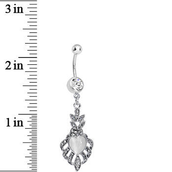 Clear Gem Royal White Heart Dangle Belly Ring