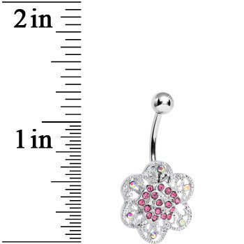 Pink Aurora Gem Dazzling Daisy Flower Belly Ring