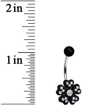 Clear Gem Midnight Black Five Petal Flower Belly Ring