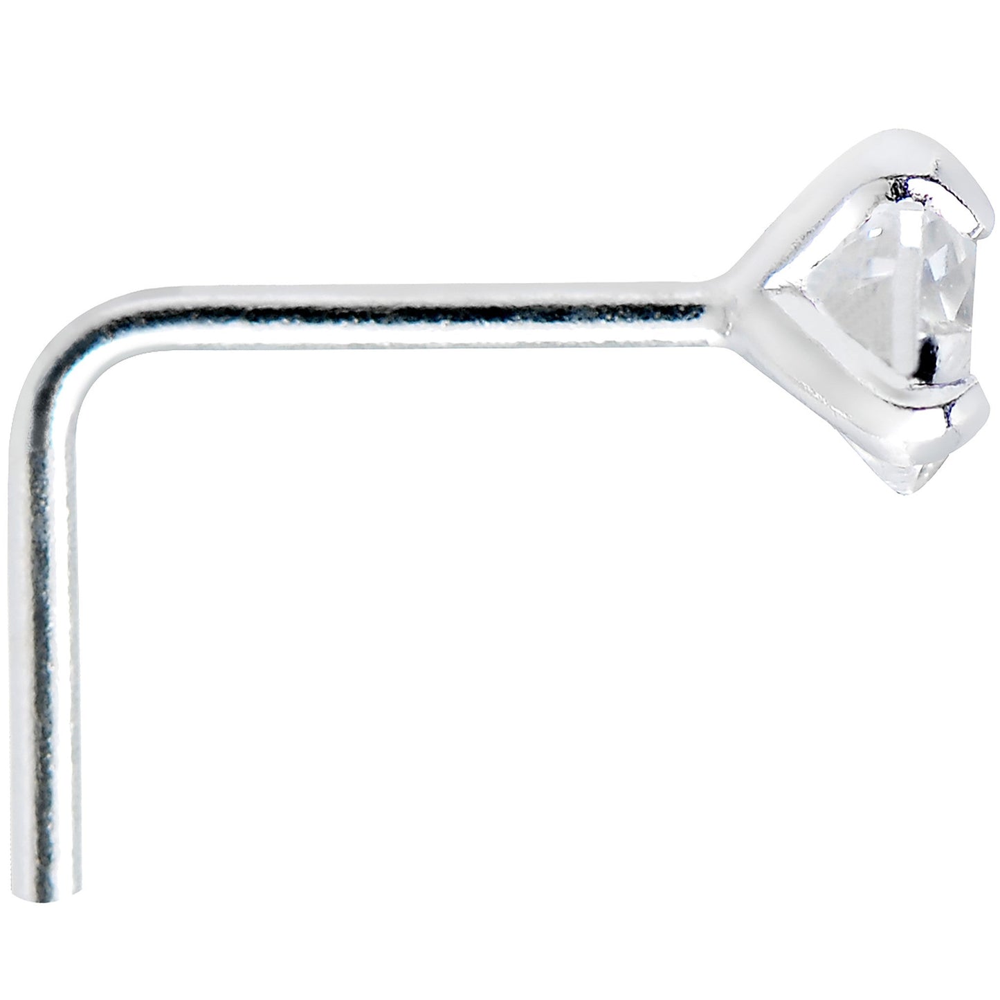 925 Sterling Silver 3mm Round Clear CZ L-Shape Nose Ring