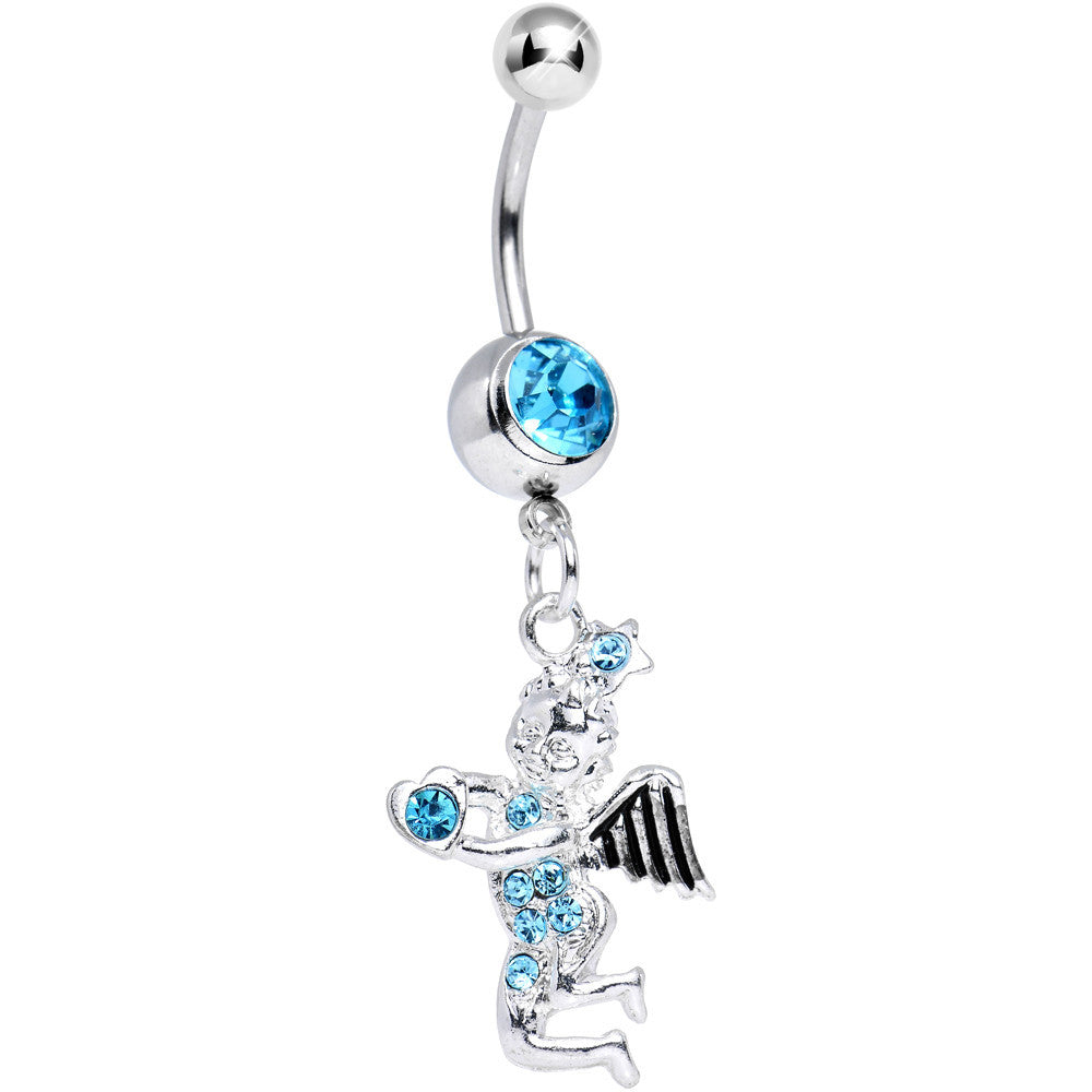 Aqua Gem Cherubic Angel Dangle Belly Ring