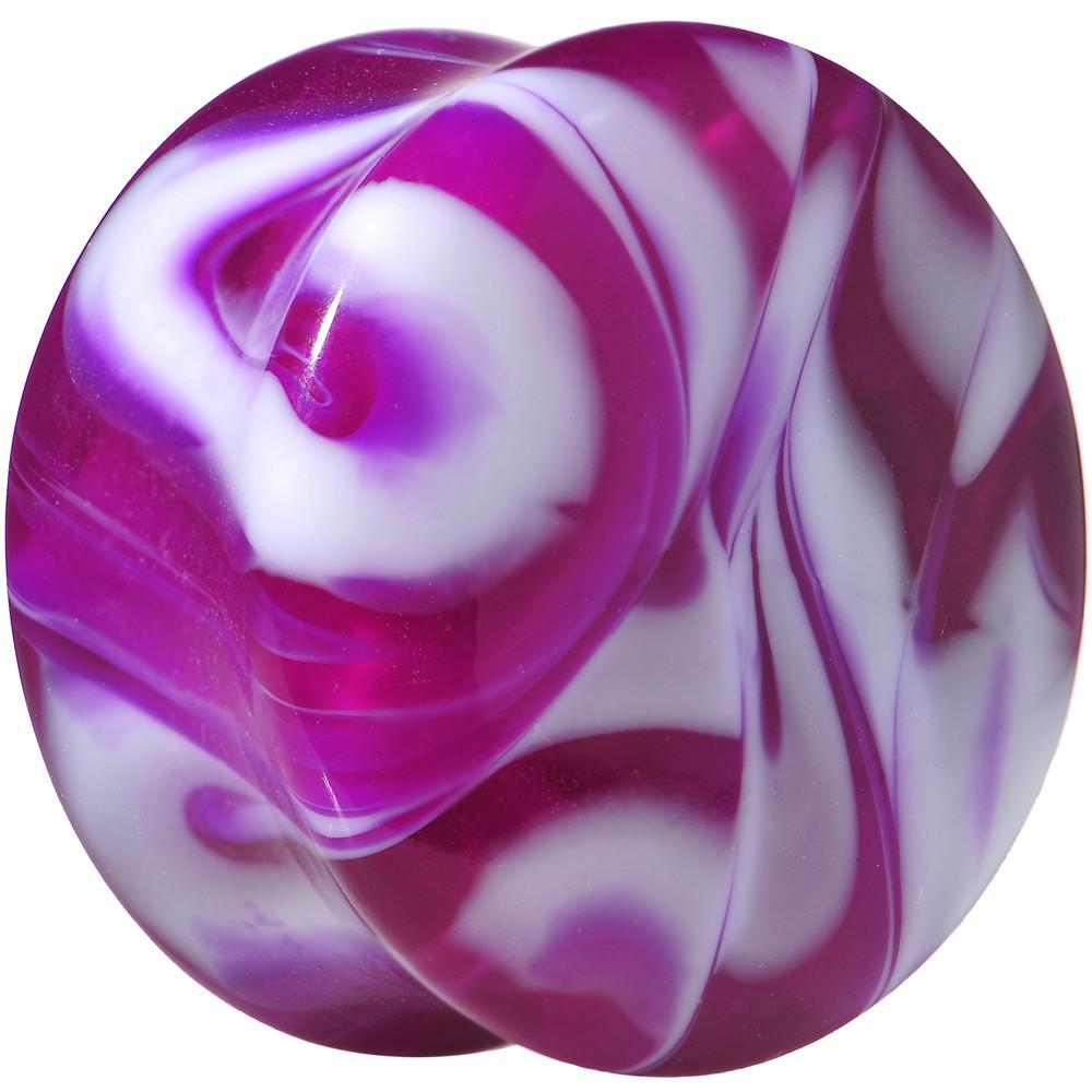 Acrylic Purple and White Marbled Saddle Plug 6G to 1 Inch