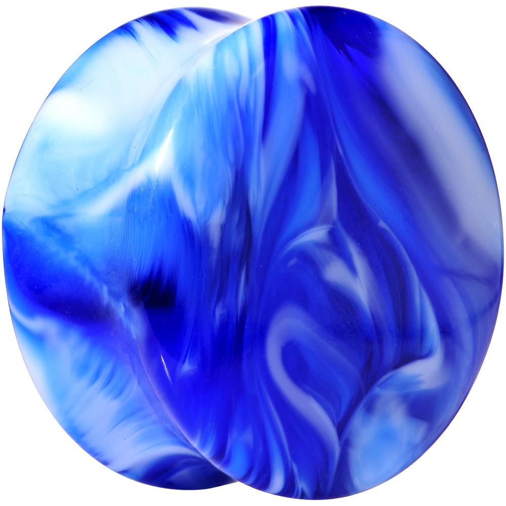 Acrylic Blue and White Marbled Saddle Plug 6G to 1 Inch