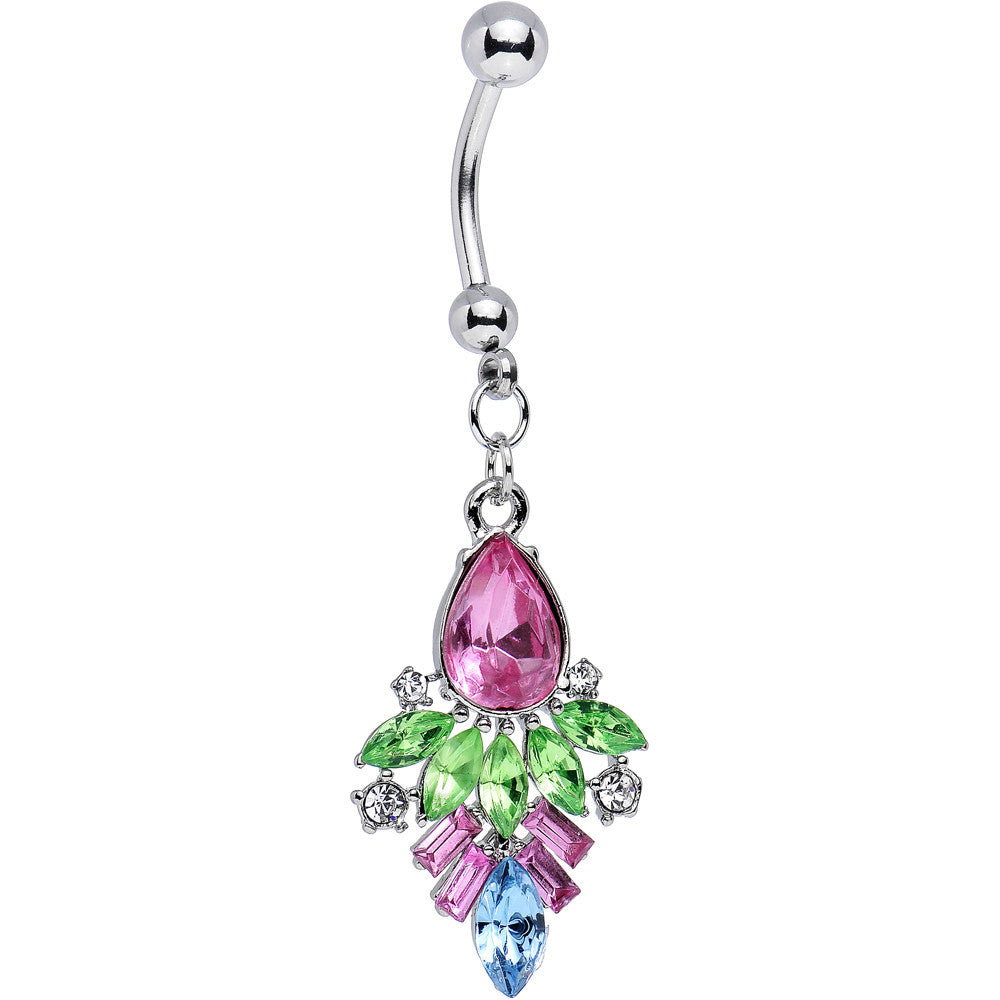 Green and Pink Gem Art Deco Inspired Dangle Belly Ring