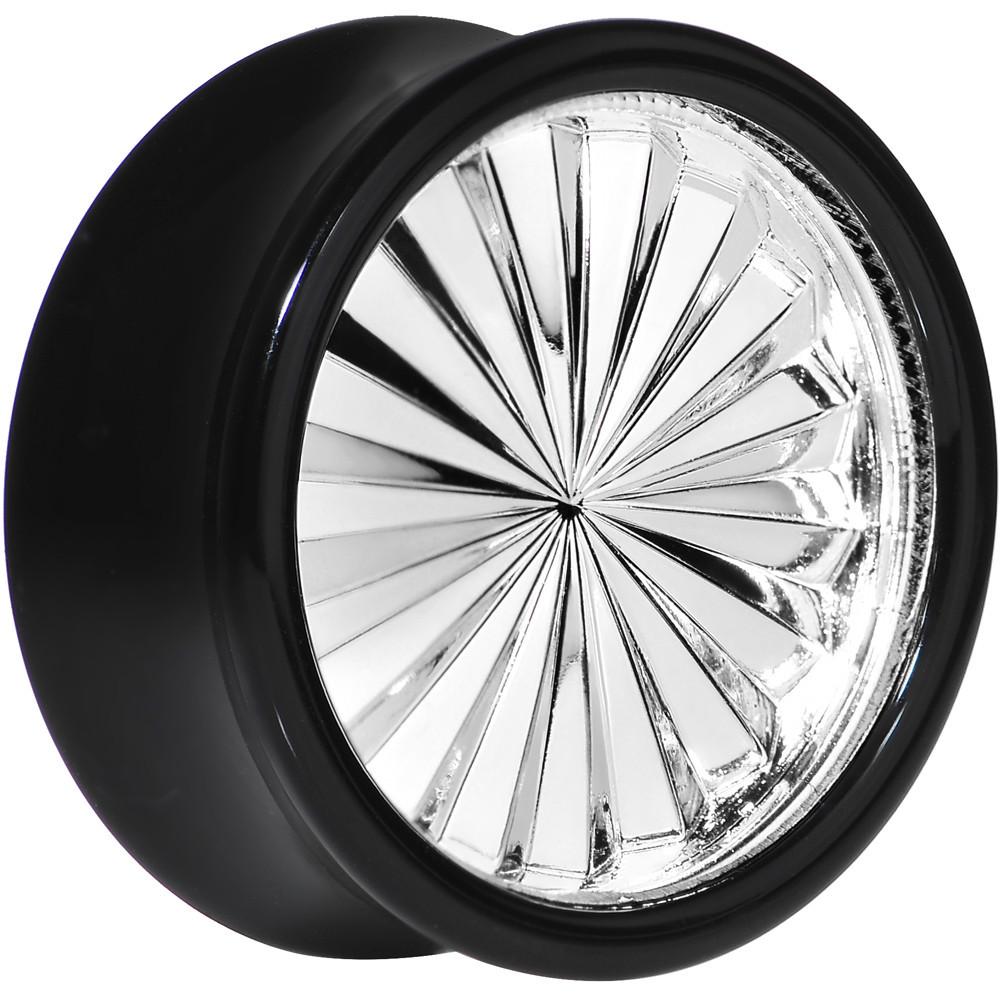 Black Acrylic Silver Flashy Tire Rim Saddle Plug 2G to 20mm