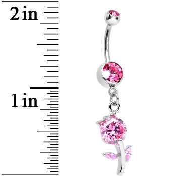 Pink Gem Cheerful Tulip Flower Dangle Belly Ring