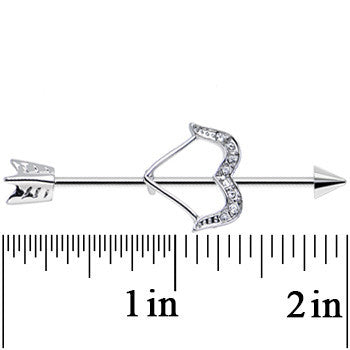 14G Clear Gem Dazzling Bow and Arrow Industrial Barbell 38mm