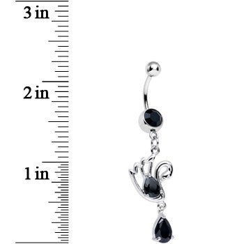 Black Cubic Zirconia Sparkling Raindrop and Swan Dangle Belly Ring