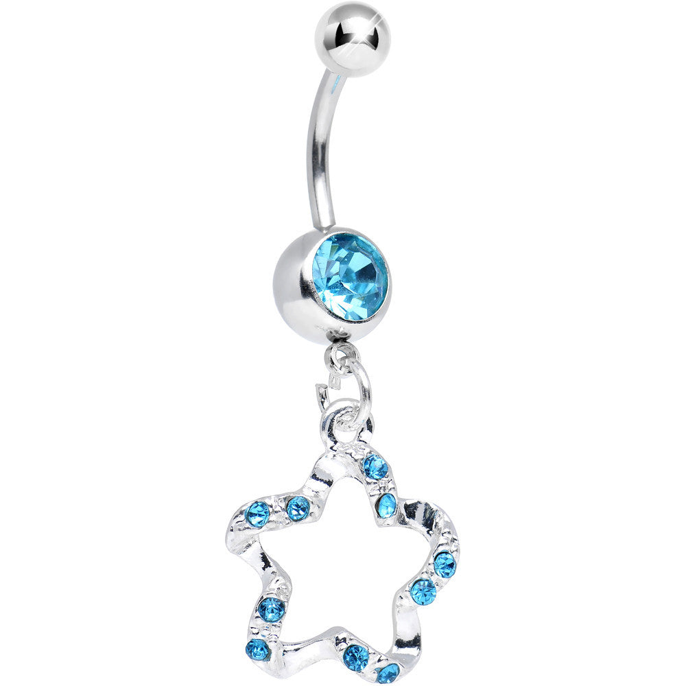 Aqua Gem Twisted Star Dangle Belly Ring