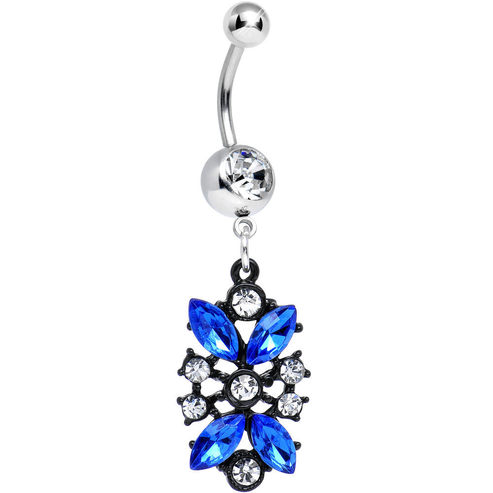 Clear and Blue Gem Dark Chantilly Lace Dangle Belly Ring