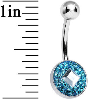 Aqua Gem Medallion with Clear Gem Diamond Core Belly Ring