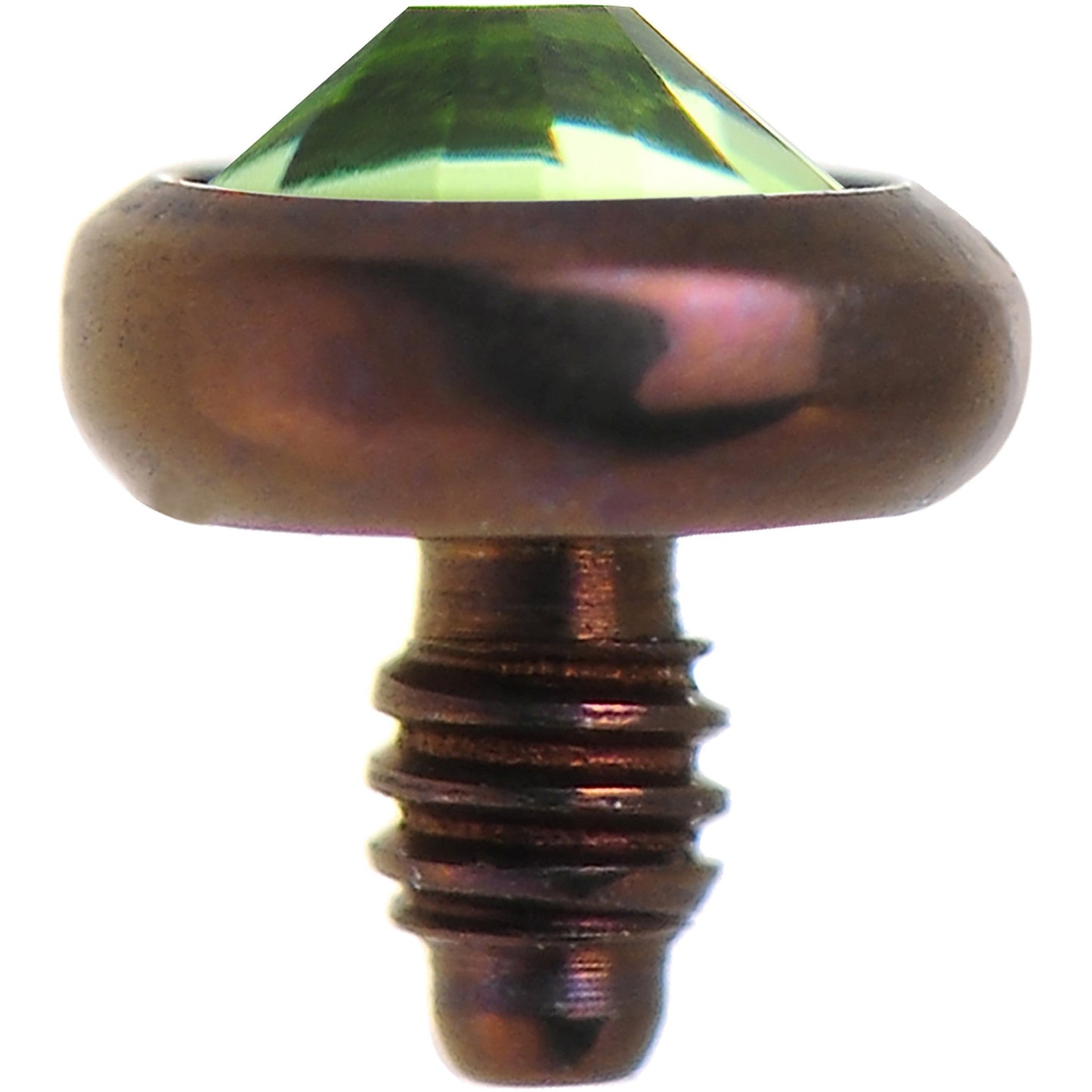 14G 3mm Peridot Green Gem Bronze Anodized Titanium Dermal Top