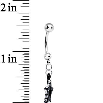 Clear Gem Sparkling Outline Stripe Black Star Dangle Belly Ring