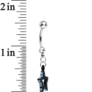 Aqua Gem Sparkling Outline Stripe Black Star Dangle Belly Ring