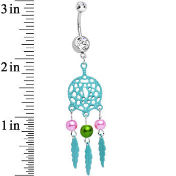 Clear Double CZ Pearly Aqua Reverie Dreamcatcher Dangle Belly Ring