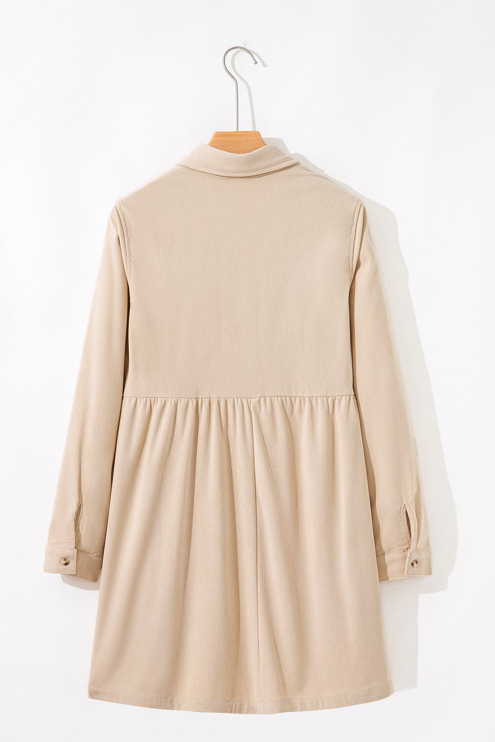Oatmeal Corduroy Half Button Collared Long Sleeve Mini Dress - Jaico Online Shop