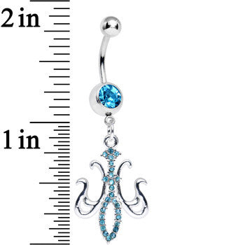Aqua Gem Magnifique Fleur de Lis Dangle Belly Ring