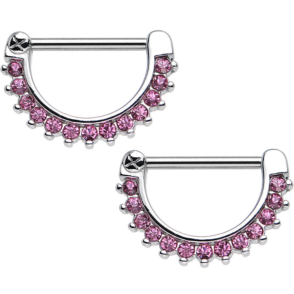 14G 1/2 Pink Gem Glamorous Nipple Clicker Set