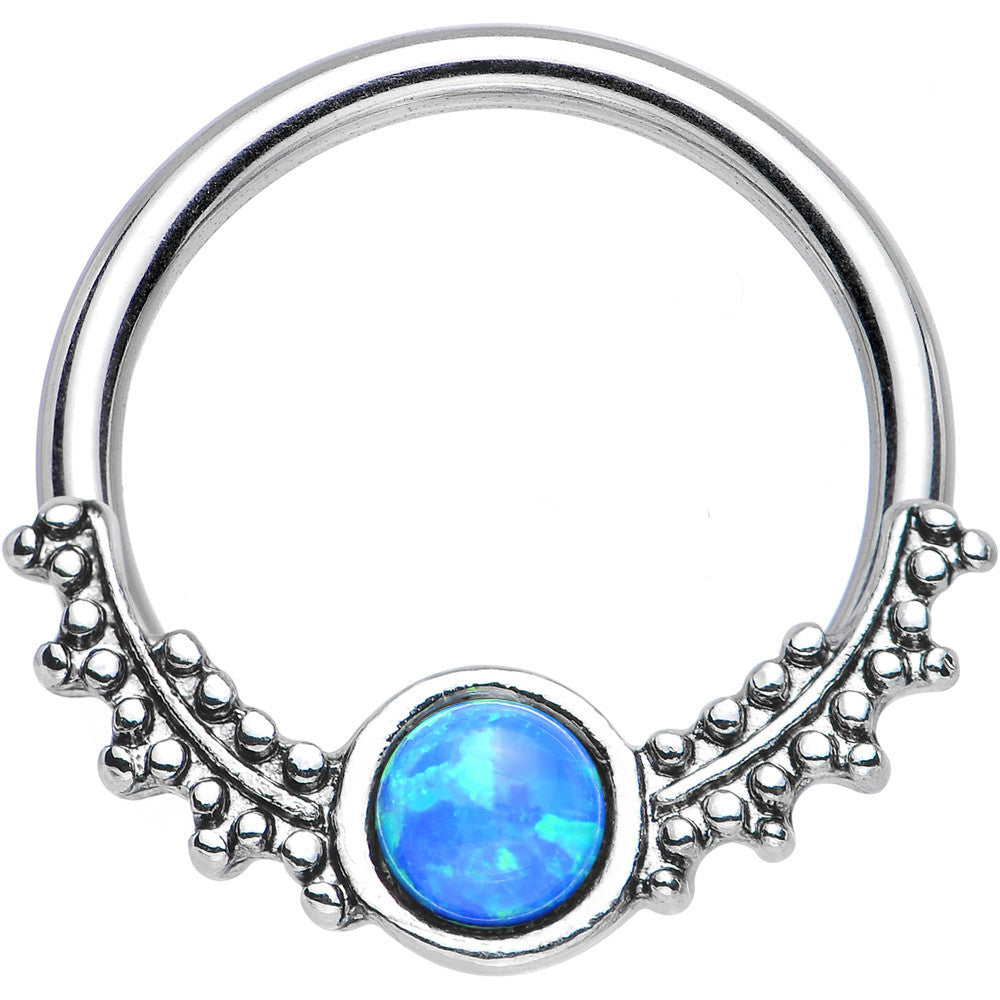 14G 1/2 Synthetic Blue Opal Drops of Dew Captive Ring