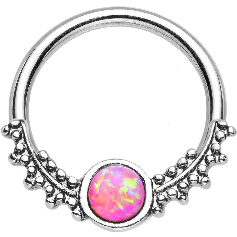 14G 1/2 Synthetic Pink Opal Drops of Dew Captive Ring
