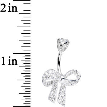 925 Sterling Silver Clear CZ Sparkling Shoestring Bow Tie Belly Ring