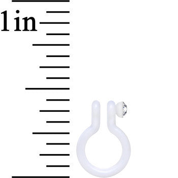 Clear Gem White Bioplast Clip On Non-Pierced Fake Nose Ring Hoop