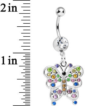 Clear Gem Dazzling Multicolored Butterfly Dangle Belly Ring