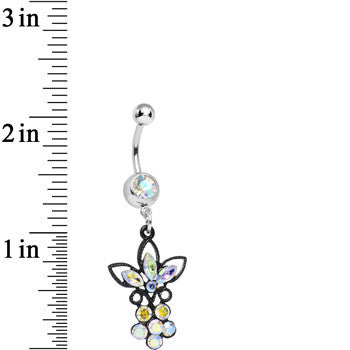 Aurora Gem Power of the Dual Black Flower Dangle Belly Ring