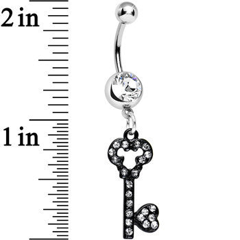Clear Gem Eternal Secret Black Key Dangle Belly Ring