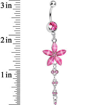 Pink Gem Shimmering Crystal Flower Dangle Belly Ring