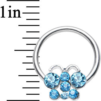 14G 7/16 Aqua Gem Brilliant Butterfly BCR Captive Ring