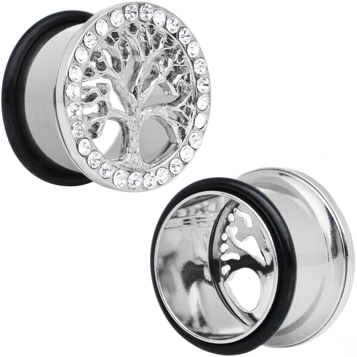 11/16 Clear Gem Stainless Steel Single Flare Tree of Life Plug Set