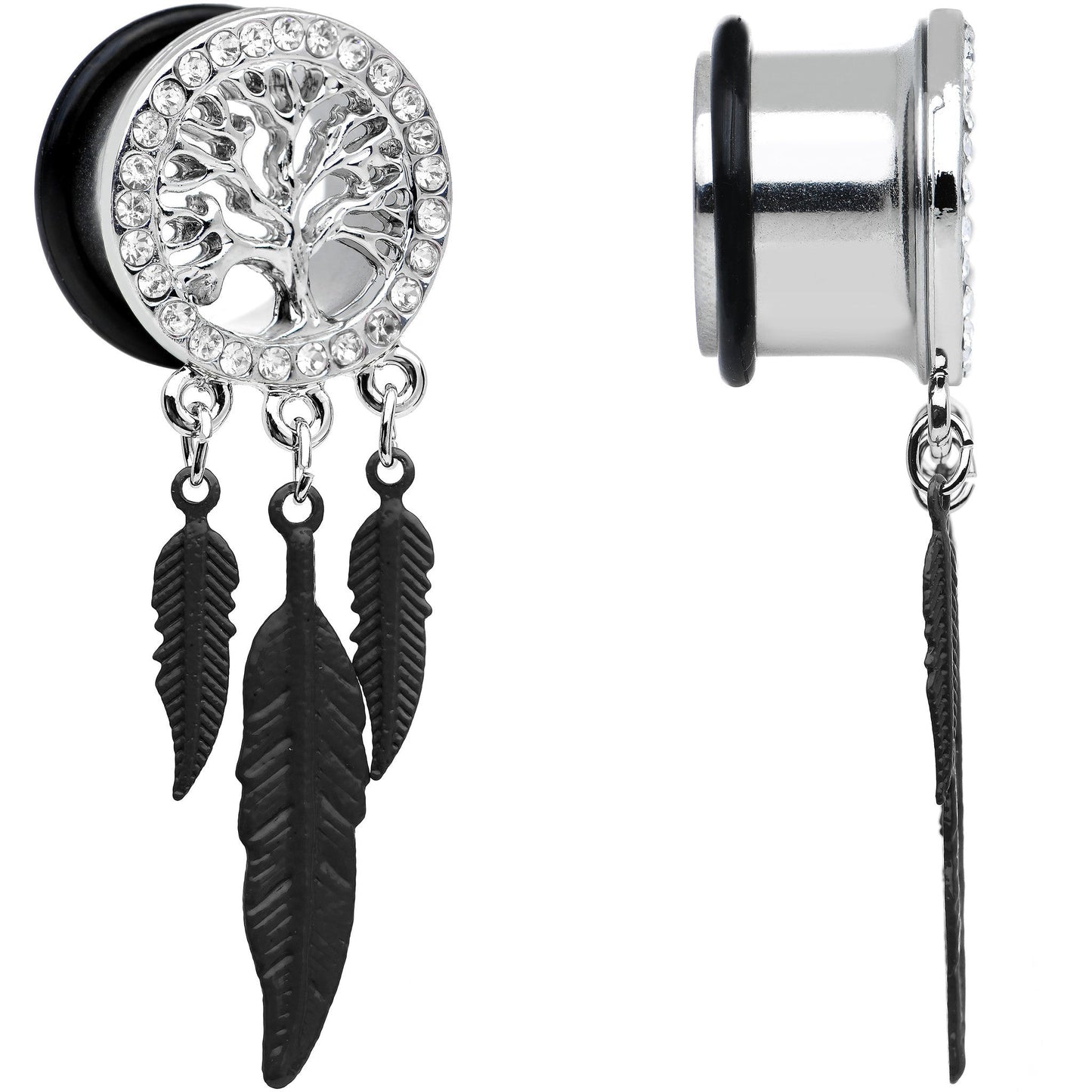 5/8 Clear Gem Steel Single Flare Tree of Life Dangle Plug Set