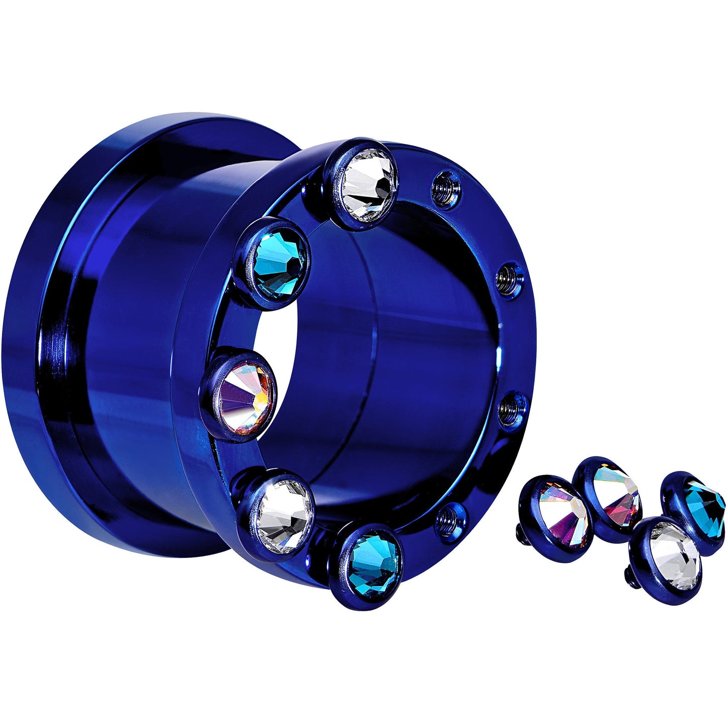 13mm Dark Blue Titanium Tunnels with Removable Dermal Tops