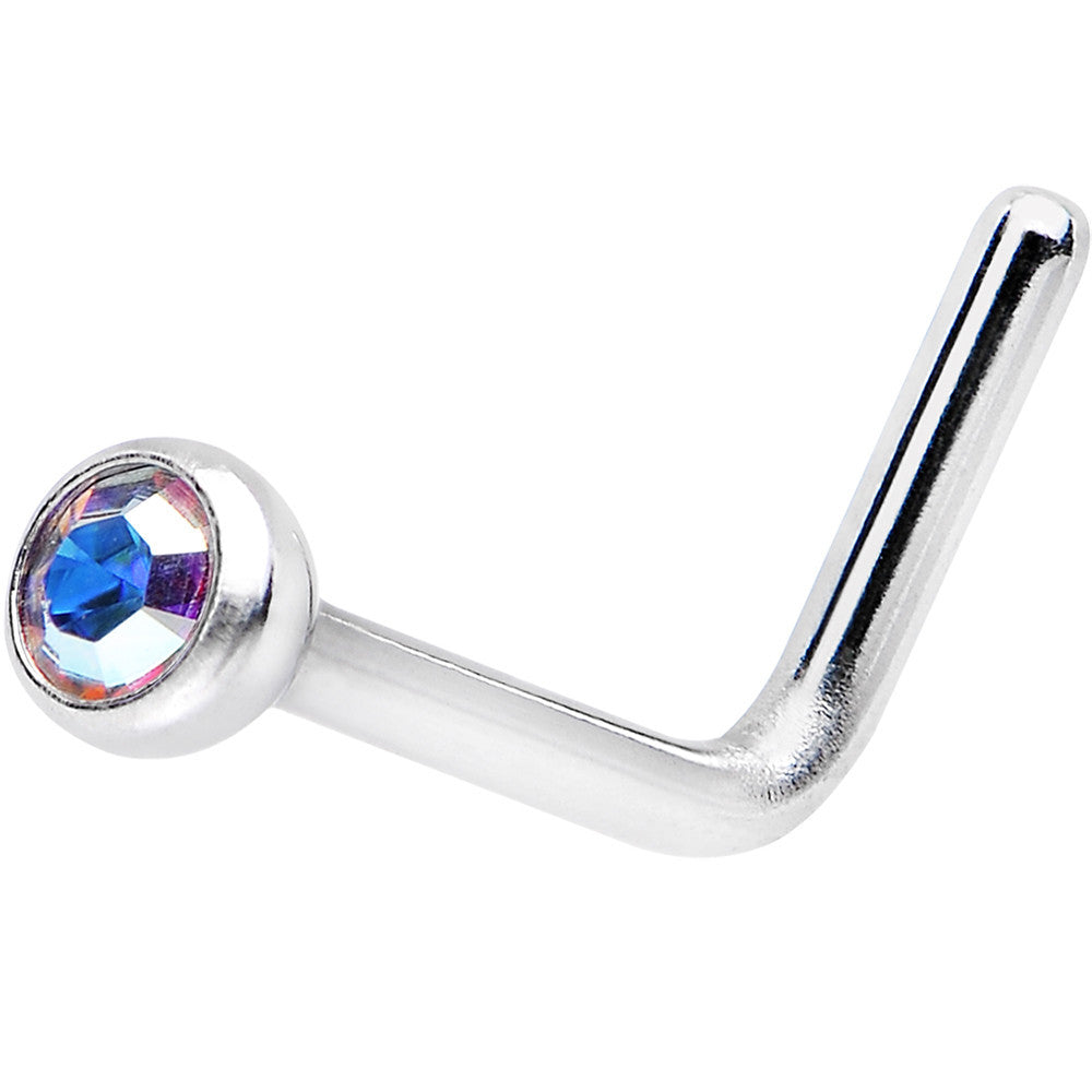 20G Aurora L-Shaped Nose Ring Created with Crystals