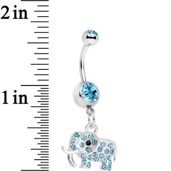 Aqua Paved Elephant Dangle Belly Ring
