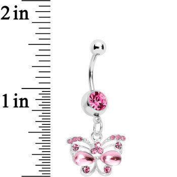 Pink Gem Butterfly Dangle Belly Ring