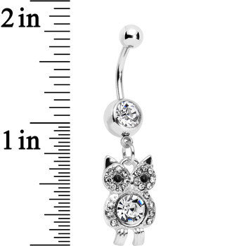 Clear Gem Burrowing Owl Dangle Belly Ring