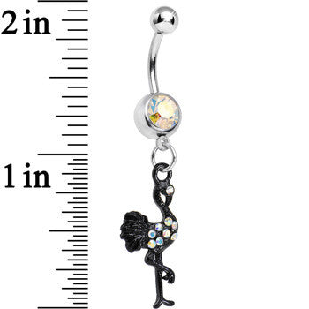 Aurora Gem Black Flamingo Dangle Belly Ring
