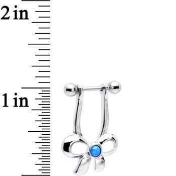 16G Blue Synthetic Opal Stainless Steel Bow Dangle Helix Earring