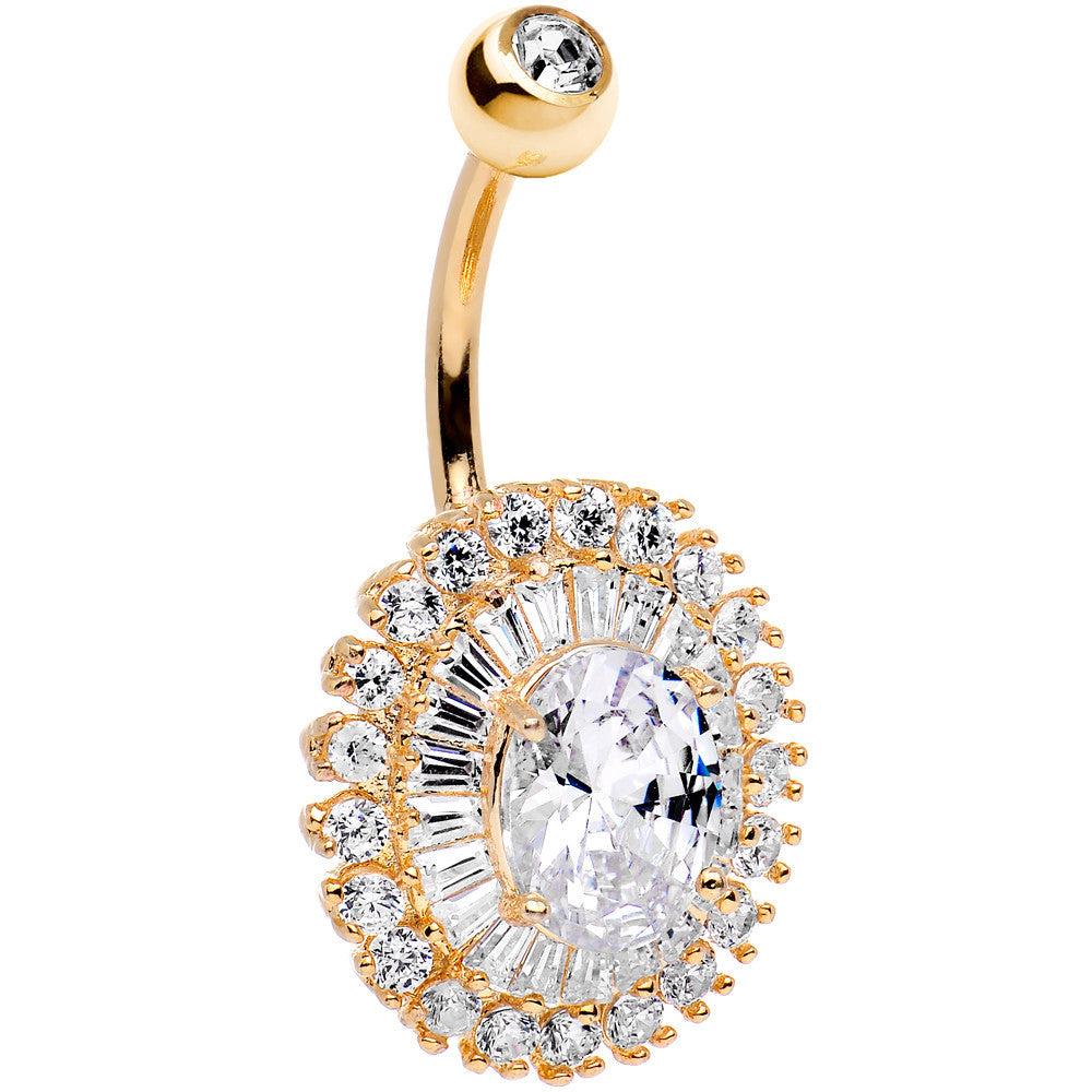 Clear Cubic Zirconia 14k Gold Plated Paved Dandelion Belly Ring
