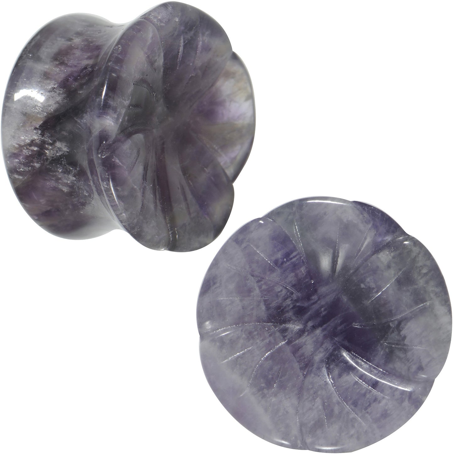 5/8 Natural Amethyst Stone Carved Flower Saddle Plug Set