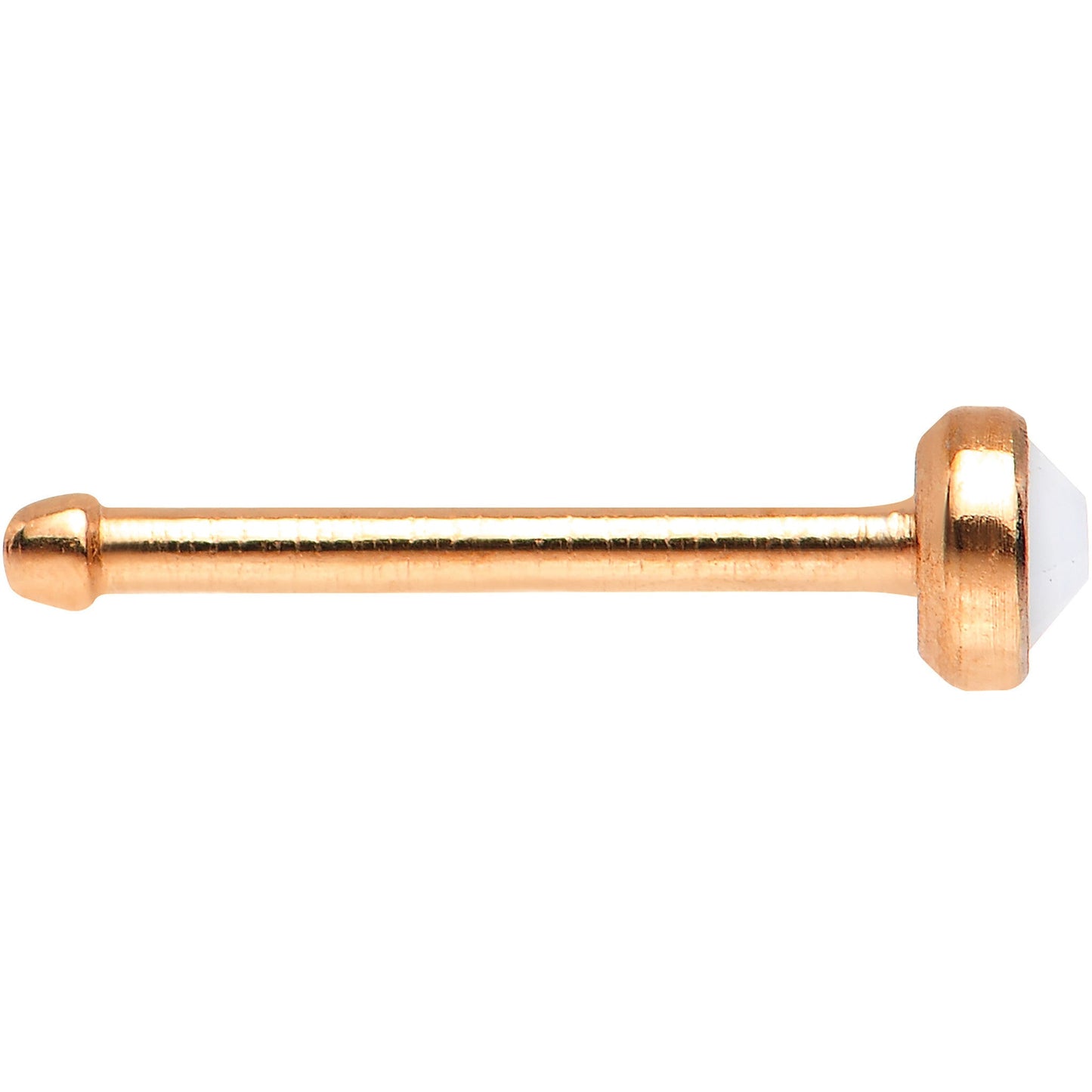 Rose Gold IP 2mm White Imitation Opalite Stone Nose Bone