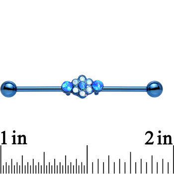 Blue Synthetic Opal Blue Anodized Flower Industrial Barbell 38mm
