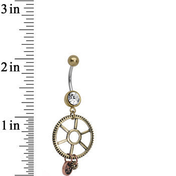 Clear Gem Get in Gear Worker's Wheel Dangle Belly Ring