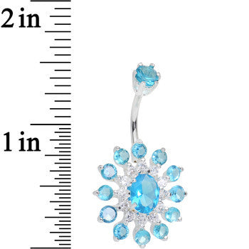 925 SilverClear Blue CZ Mandala Flower Bottom Mount Belly Ring