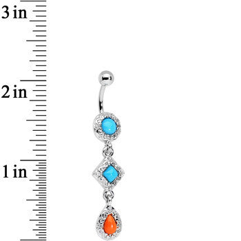Blue Orange Czech Stone Diamond Teardrop Dangle Belly Ring